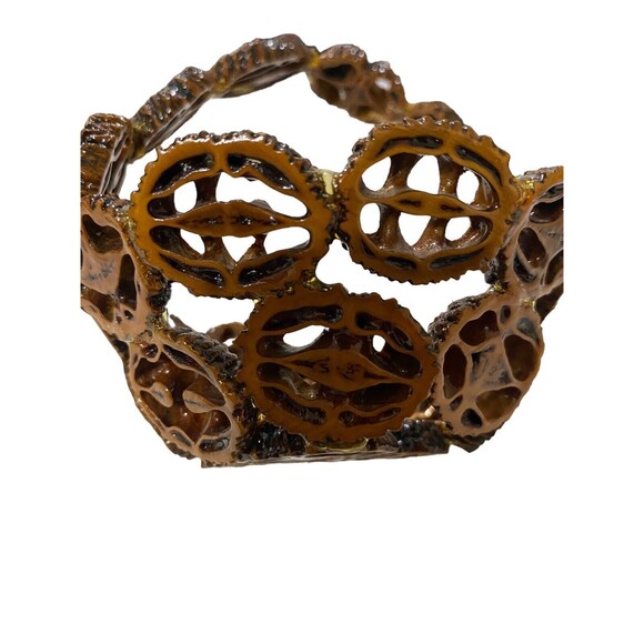 Sliced Black Walnut Basket w/Handle Folk Art Mini Small Hand Made Shell Nut - Picture 9 of 12